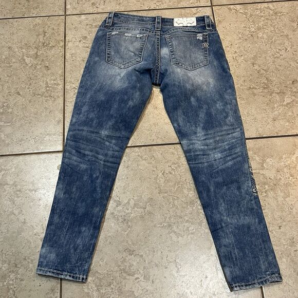 MISS ME Signature Cuffed Skinny JP7669CK Embroidered Distressed Women Jeans 29 - Picture 4 of 7